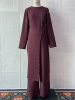 Ensemble deux pièces pour femmes, Robe longue, haut, pantalon à jambes larges, costume Ramadan marocain, dubaï, Islam, tenue arabe musulmane 6
