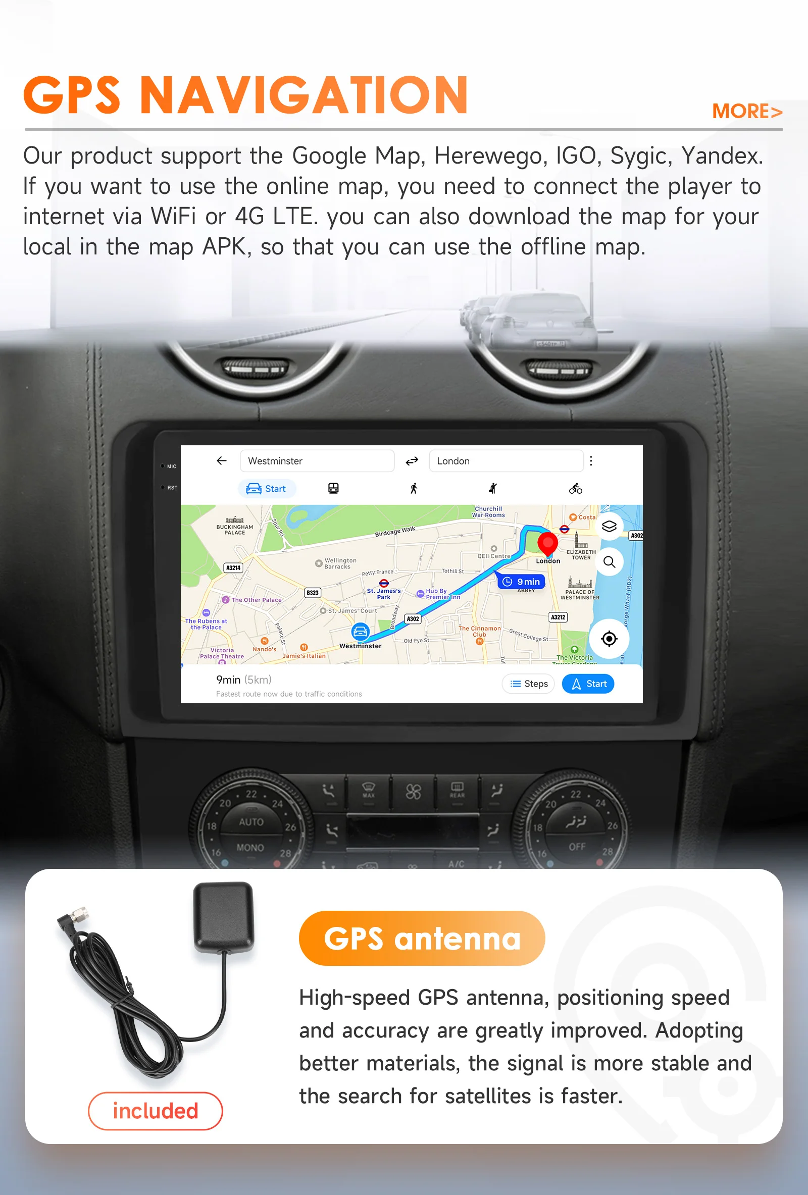 Hizpo Auto Stereo Empfänger Für Mercedes Benz M-Klasse W164 GL-Klasse X164 ML GL Drahtlose CarPlay Android Auto keine 2 din 2din DVD RDS – Detail 32