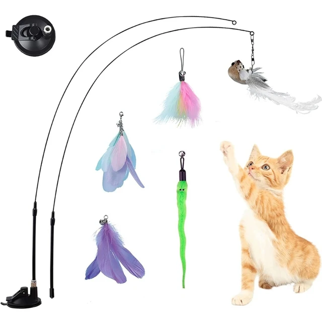 E56C Interesting Teaser Cats Toy Cats Fishing Rod and Attachments Fish  Feather - AliExpress