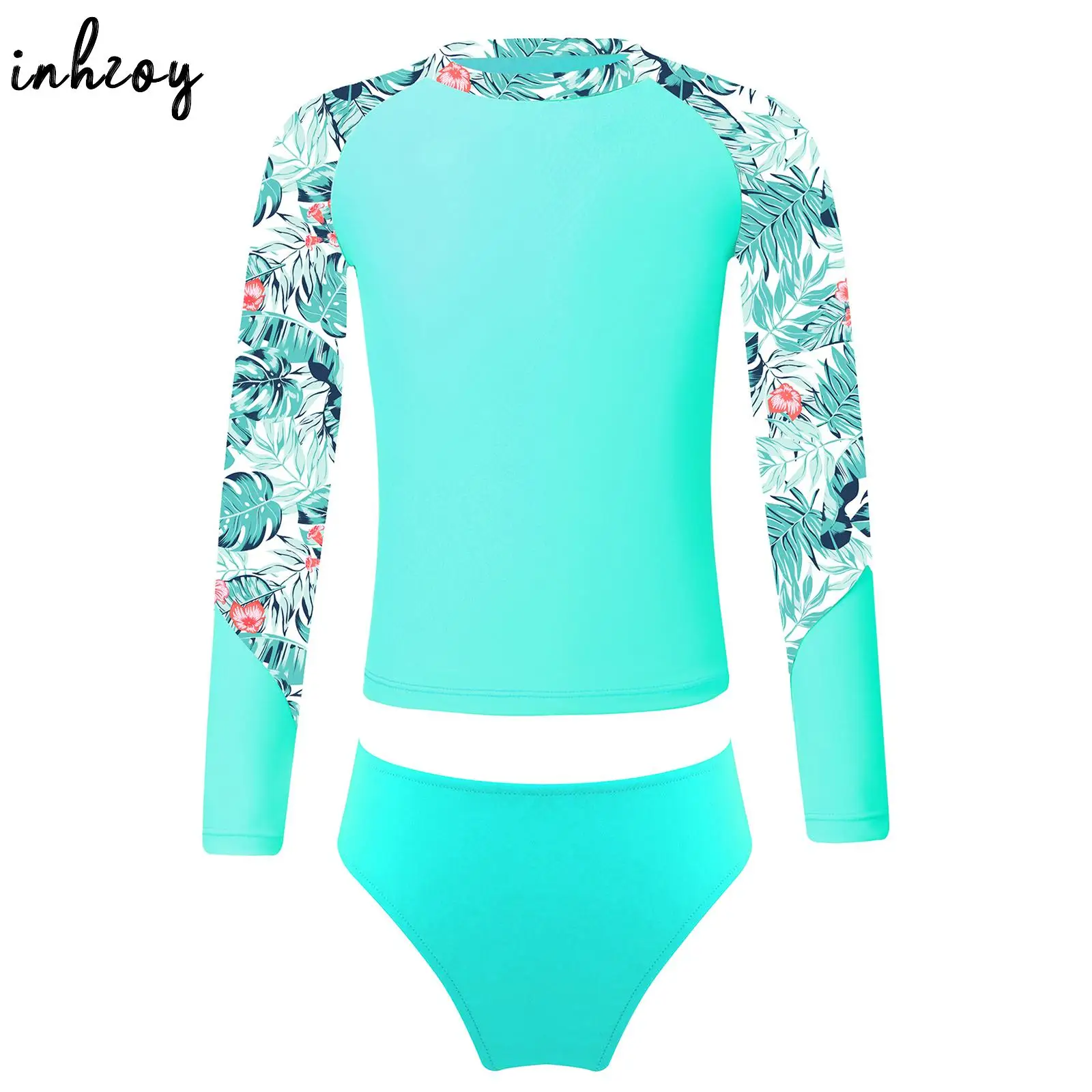 

Long Sleeve Swimsuit Beachwear Kids Girls 2 Piece Rash Guard Sun Protection Swimming Tops with Briefs Swimwear Sets Bathing Suit