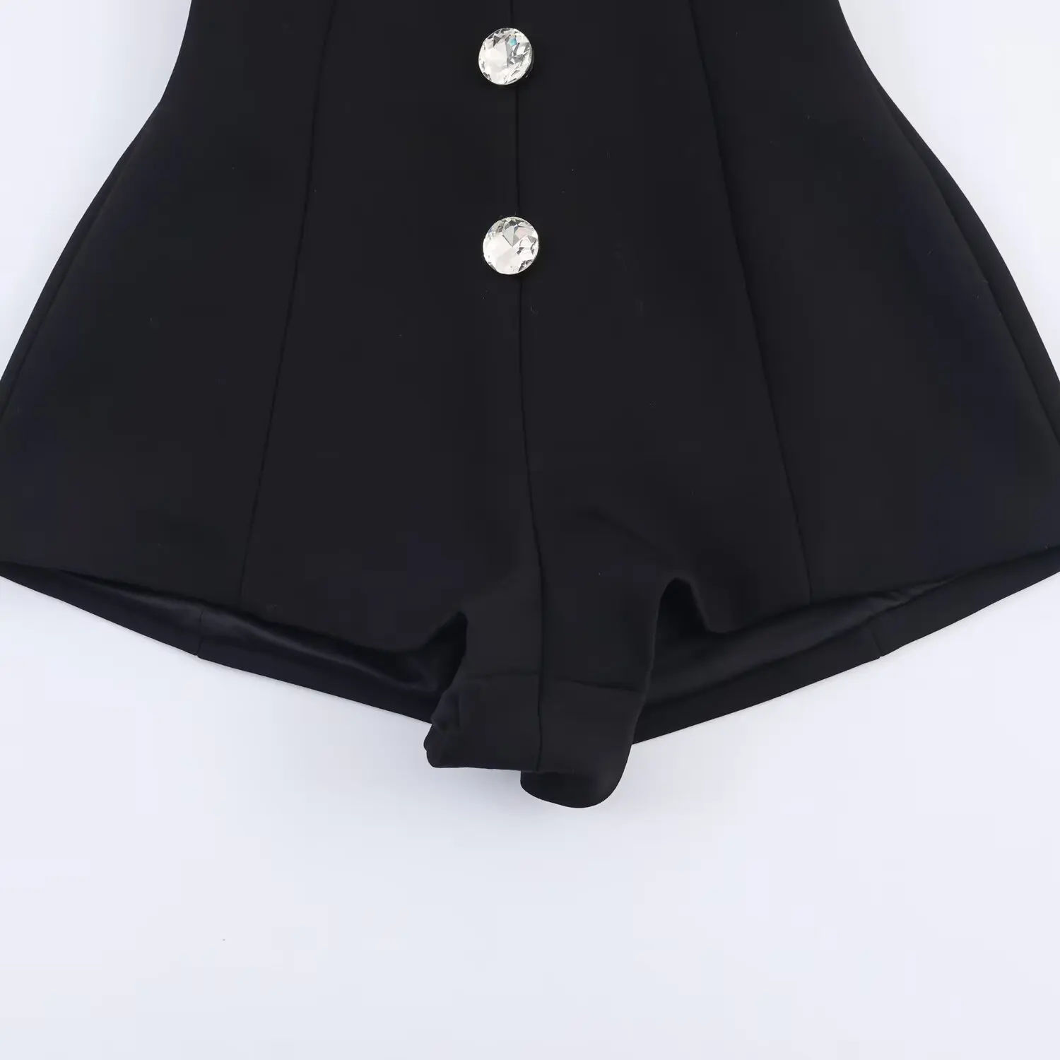 Women's Black Square Collar Jumpsuit Spring Summer New Sleeveless Jewelry Button Decorated Sexy Fashion Female Short Jumpsuit