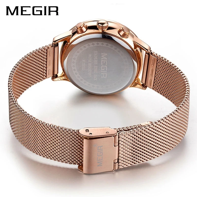 MEGIR New Fashion Women Quartz Watches Top Brand Luxury Ladies Chronograph Wristwatches Stainless Steel Waterproof Female Watch