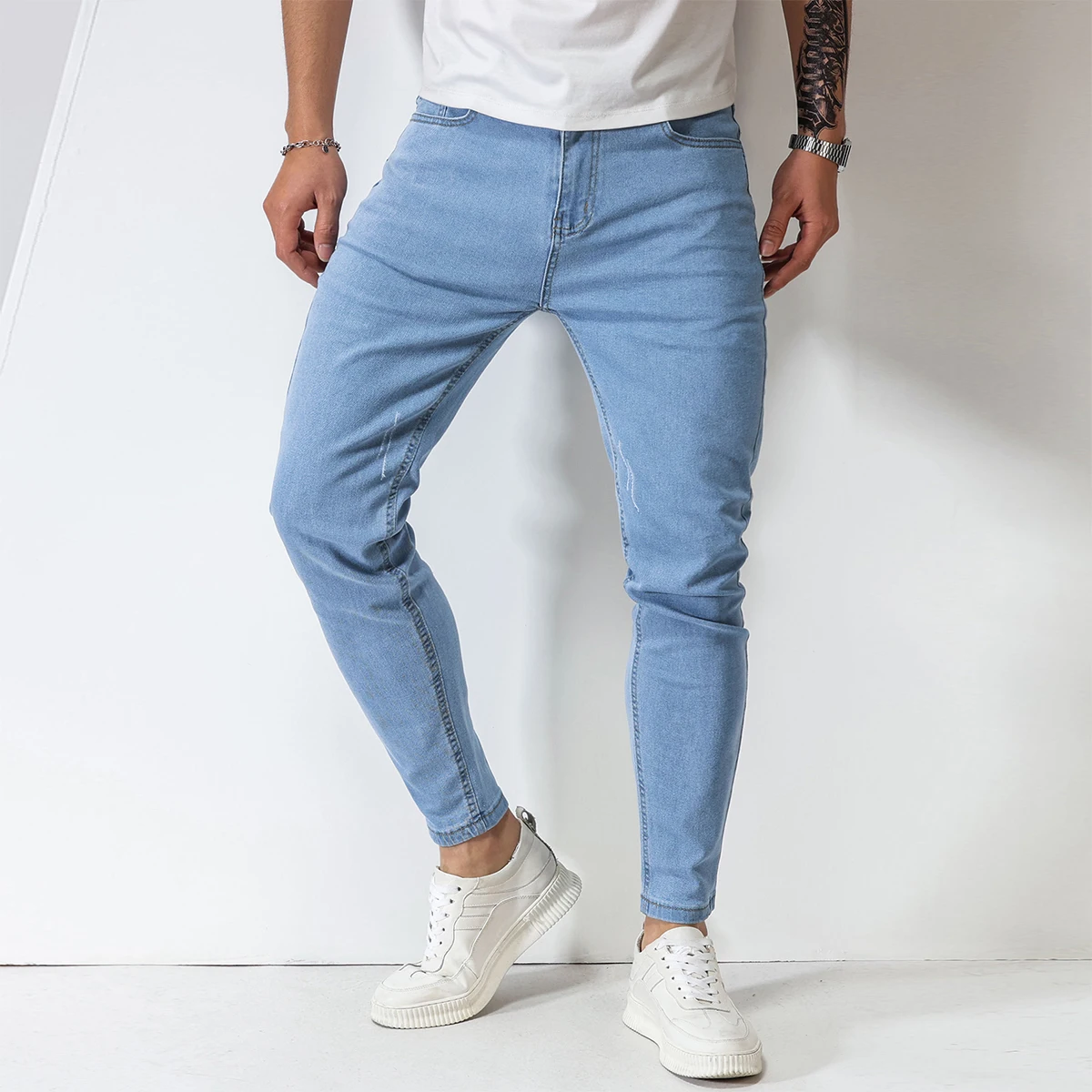 New Men's Jeans Men's Cut Stretch Skinny Jeans Black Denim Casual Party Pencil Pants Four Seasons Fashion Slim Fit Ripped Pants jeans men s ripped stretch skinny jeans ripped cropped jeans new spring and autumn ankle length pants denim pencil pants