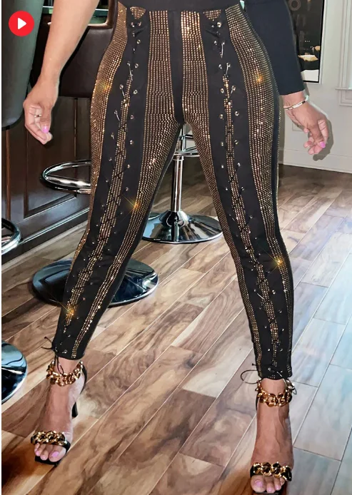 Glitter plus size eyelet lace up curvy rhinestone legging weaving tie front  dancer stage high waist punk party birthday pant - AliExpress