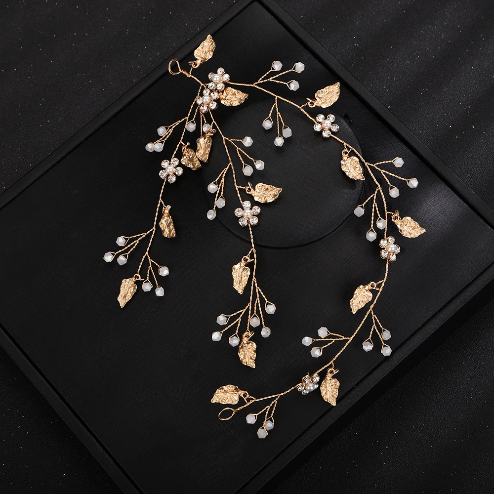 Vintage Bridal Gold Rhinestones Flower And Leaves Handmade Headband Headpiece Wedding Hair Accessories hair accessories bridal hair accessories