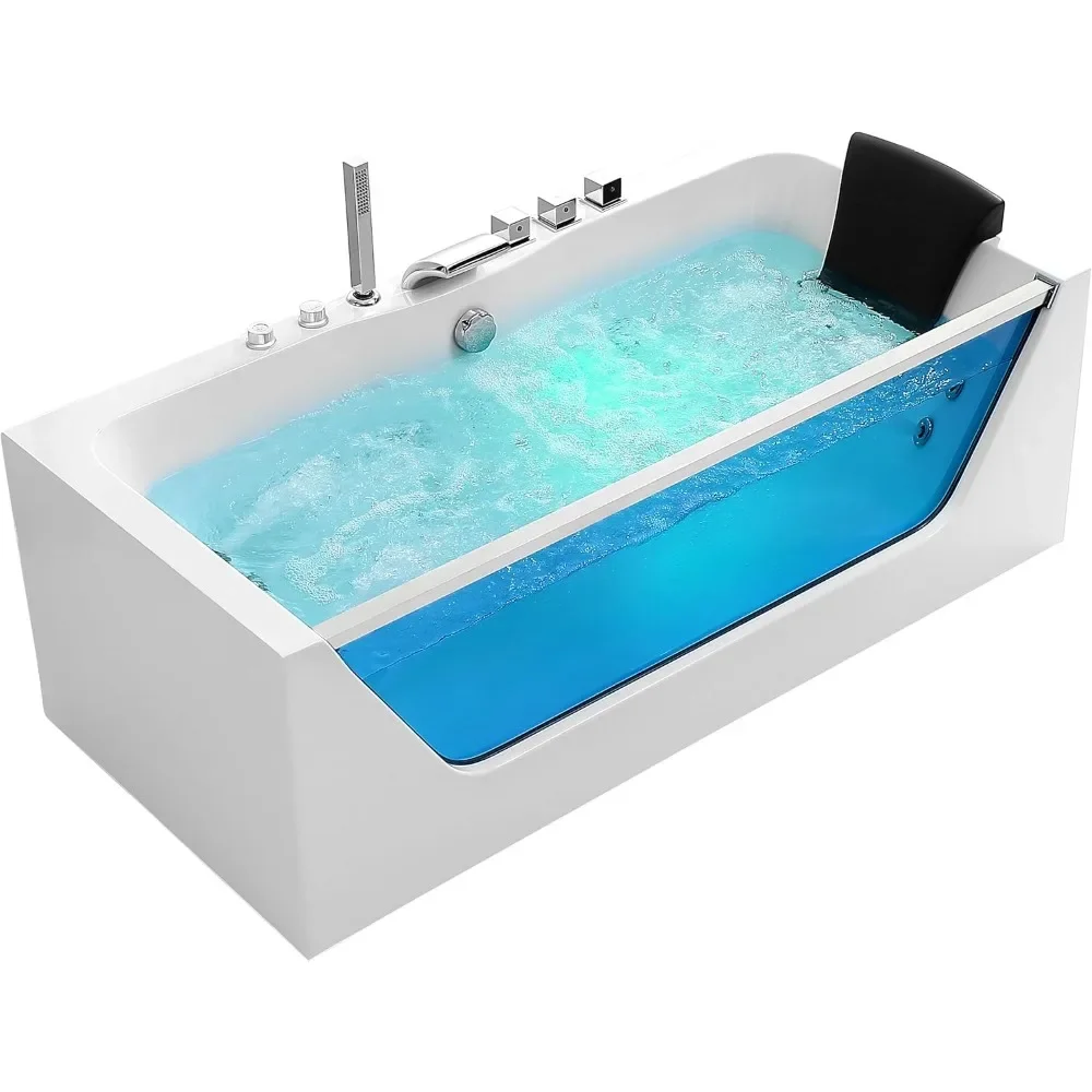 67 "x 30" Whirlpool Bathtub, 750W Acrylic Jet Bathtub with 11 Nozzles, Hydraulic Massage with Chromotherapy Bathroom Fixture 3