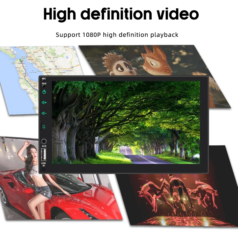 Car MP5 Stereo 7'' 2 Din Capacitive Screen Player Bluetooth FM/EQ/USB/TF/AUX Hands-free Wireless Carplay Android Auto MirrorLink