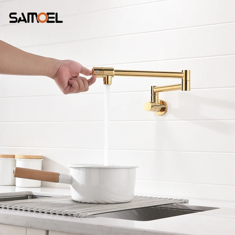 

Pot Filler Faucet Newest 360 foldable brass wall mount Gold kitchen sink faucet cold water tap with single handle G1160