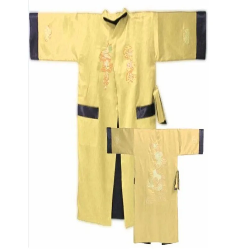 Burgundy Black Reversible Chinese Men's Satin Silk Two-face Robe Embroidery Kimono Bath Gown Dragon One Size S3003