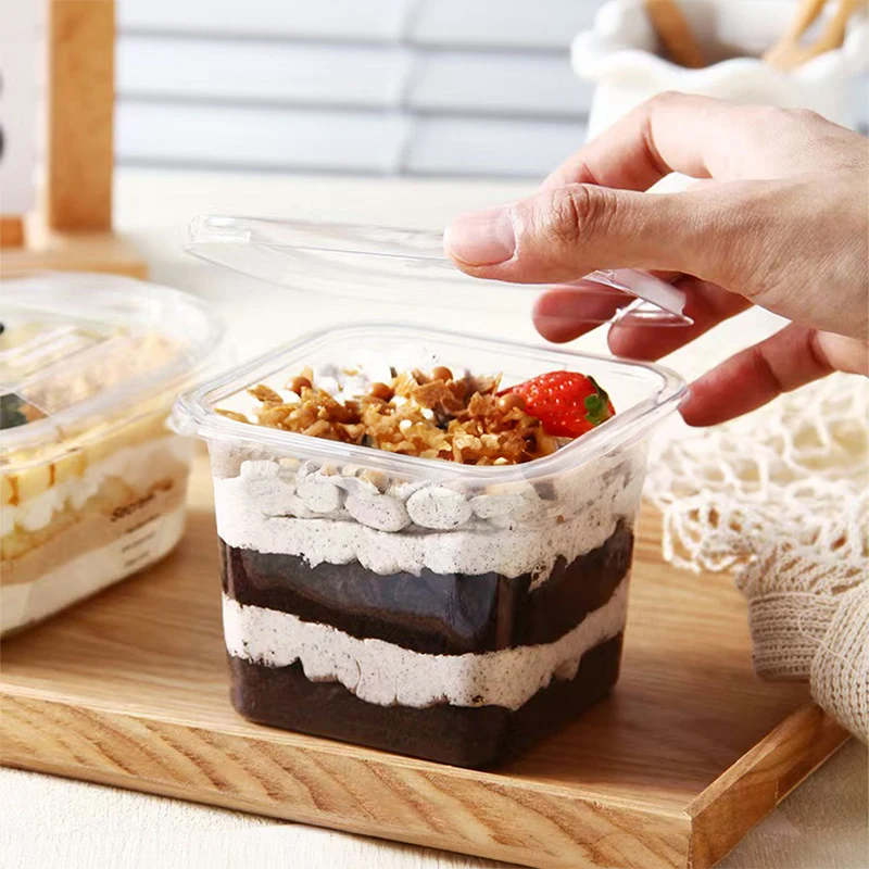 Plastic Dessert Cups With Lids Pudding Fruit Mousse Cake Cups Transparent Dessert Box Home Baking Boxes 10/25/50Pcs