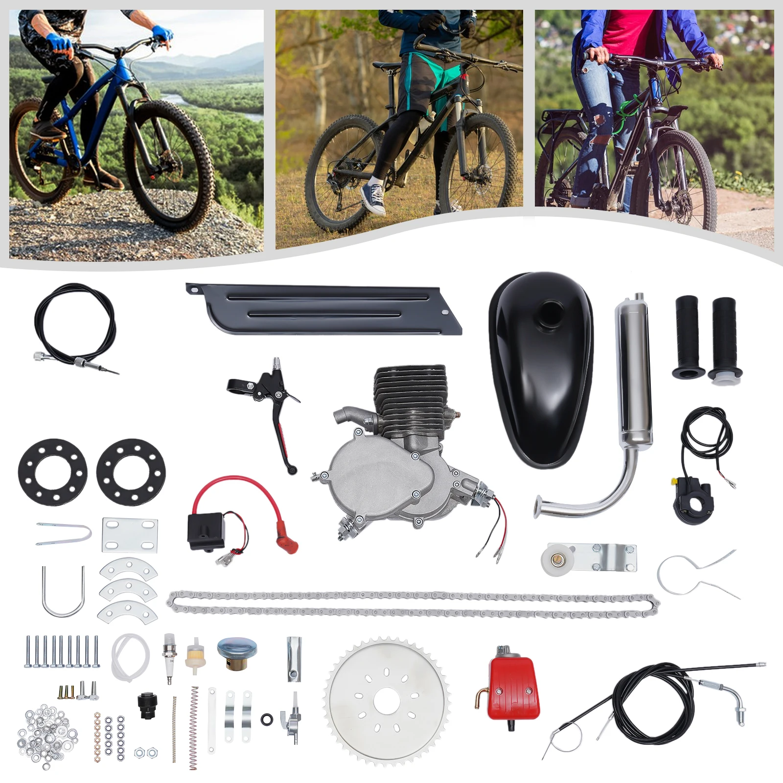 36/44 Tooth 100CC 2-stroke Bike Petrol Engine Set Bicycle Gasoline Engine Kit Modify The Speed Single Cylinder, Air-cooling