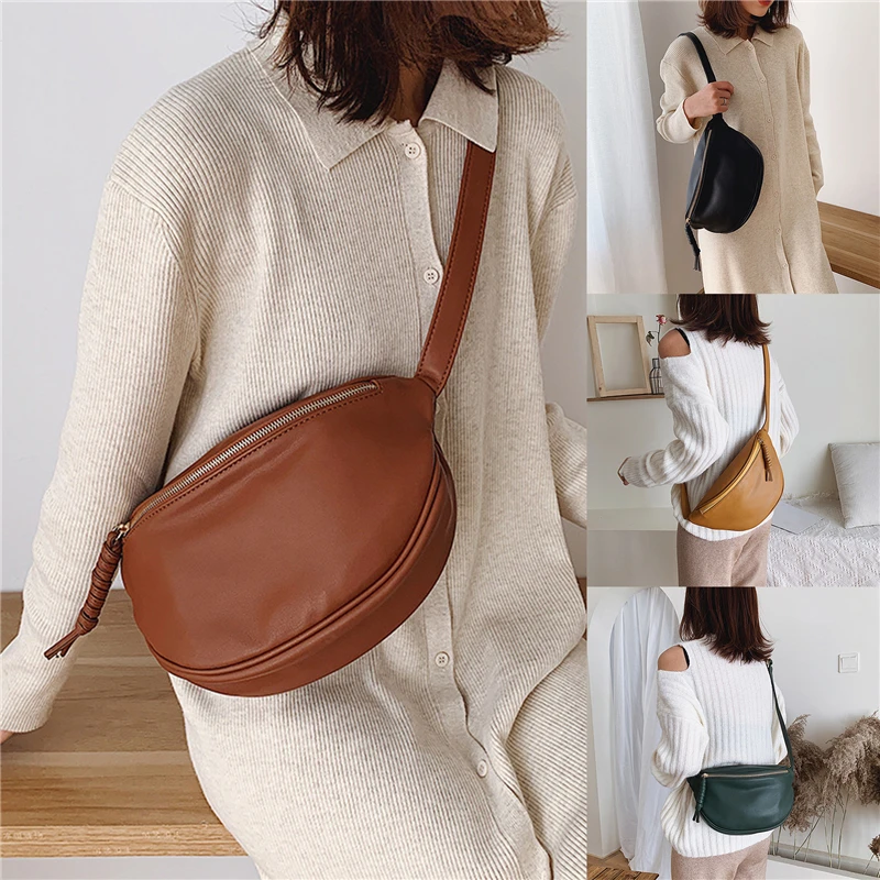 Women Fashion Chest Bags Large Capacity Crossbody Banana Bags Ladies Quality PU Leather Waist With Belt For Female