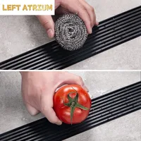 รางระบายน้ำยาวสีดำ สแตนเลส รางระบายน้ำแบบขยายสำหรับห้องอาบน้ำ กลางแจ้ง ระบายน้ำได้ปริมาณมาก 3