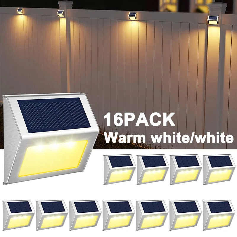 16Pcs LED Solar Lights Outdoors Powered 3LED Waterproof Garden Wall Lamps For Fence Deck Stair Entrance Lightsings Outside Decor