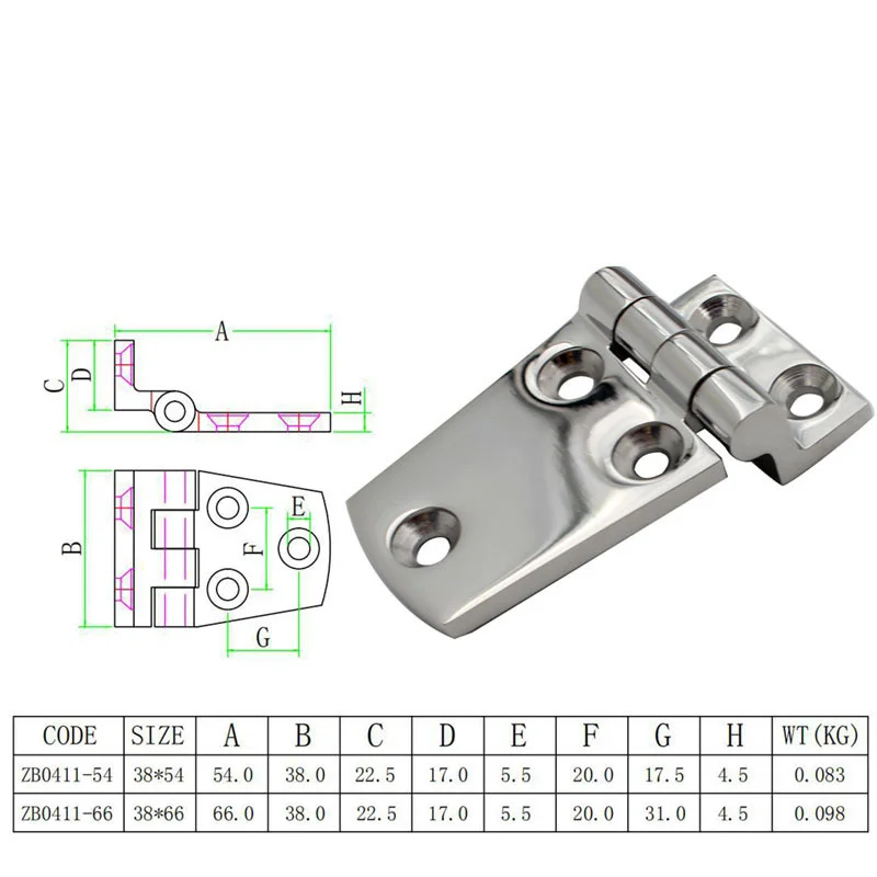 38x54/38x66mm Marine 316 Stainless Steel Boat Door Hinge Hinge Short Side Door For Yacht Boat RV Marine