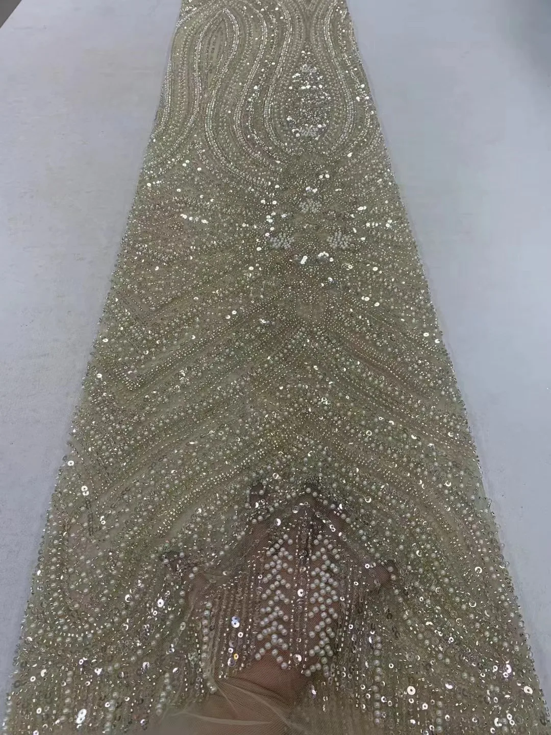 

African Beaded Lace Fabric with Sequence, Embroidered Tulle Lace for Wedding, Evening Dresses, French, Dubai, 5 Yards