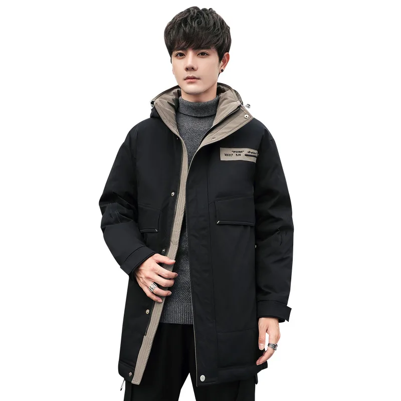 Down Jacket Men's Mid-length 2022 New Trendy Brand Thickened Thermal Jacket Korean Version Trend Handsome Hooded Winter Coat