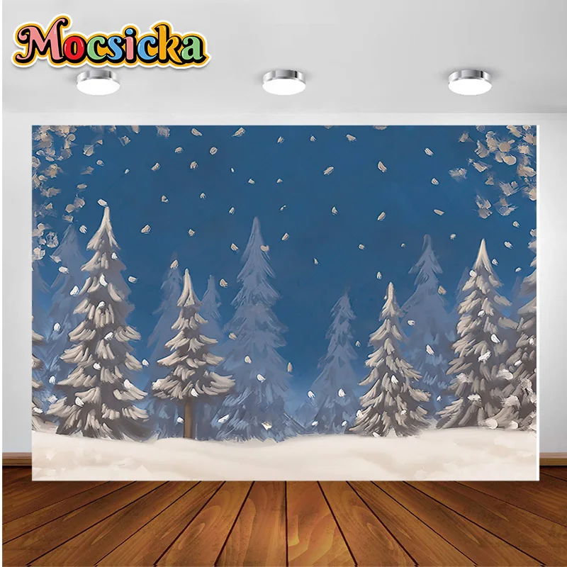 

Nice Winter Forest Photo Backdrops Pine Trees Christmas Banners Girls Children's Portrait Photo Backgrounds Studio Props