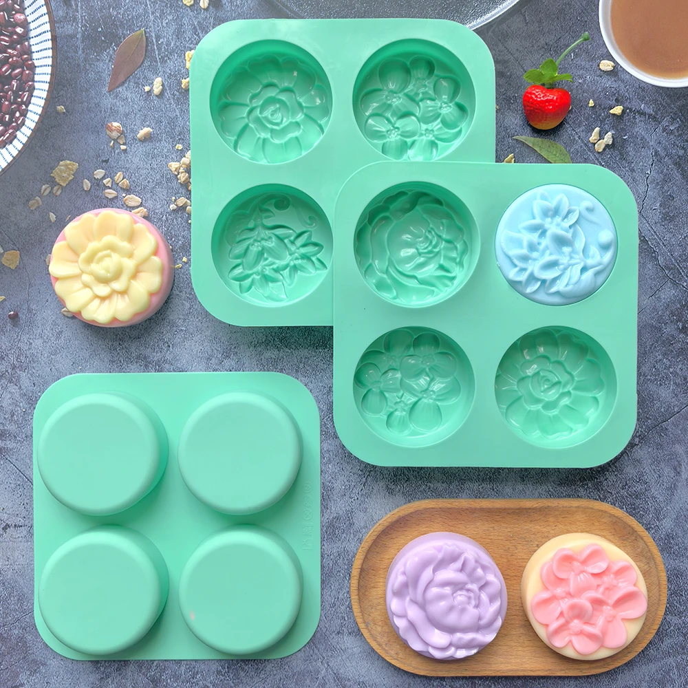 Silicone soap mold 1pc with 4 cavities and different flower shapes suitable for candle making molds