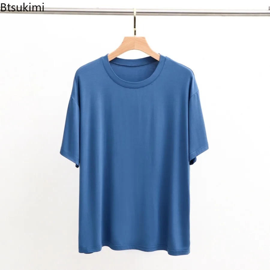 New 2024 Men's Modal Sleep Tops Large Size Short Sleeve Homewear Summe Soft Breathable Loose Tops Casual Thin Sleepwear for Men