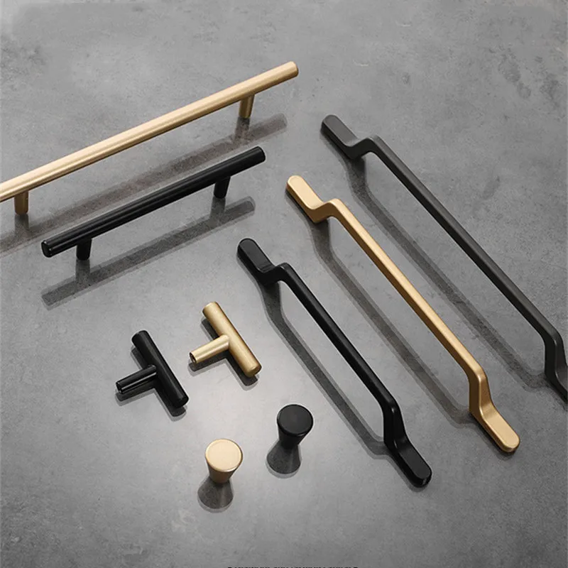 KK&FING European Simple Black Kitchen Furniture Handles Matte Gold Aluminum Alloy Cabinet Drawer Pulls Furniture Handle Hardware