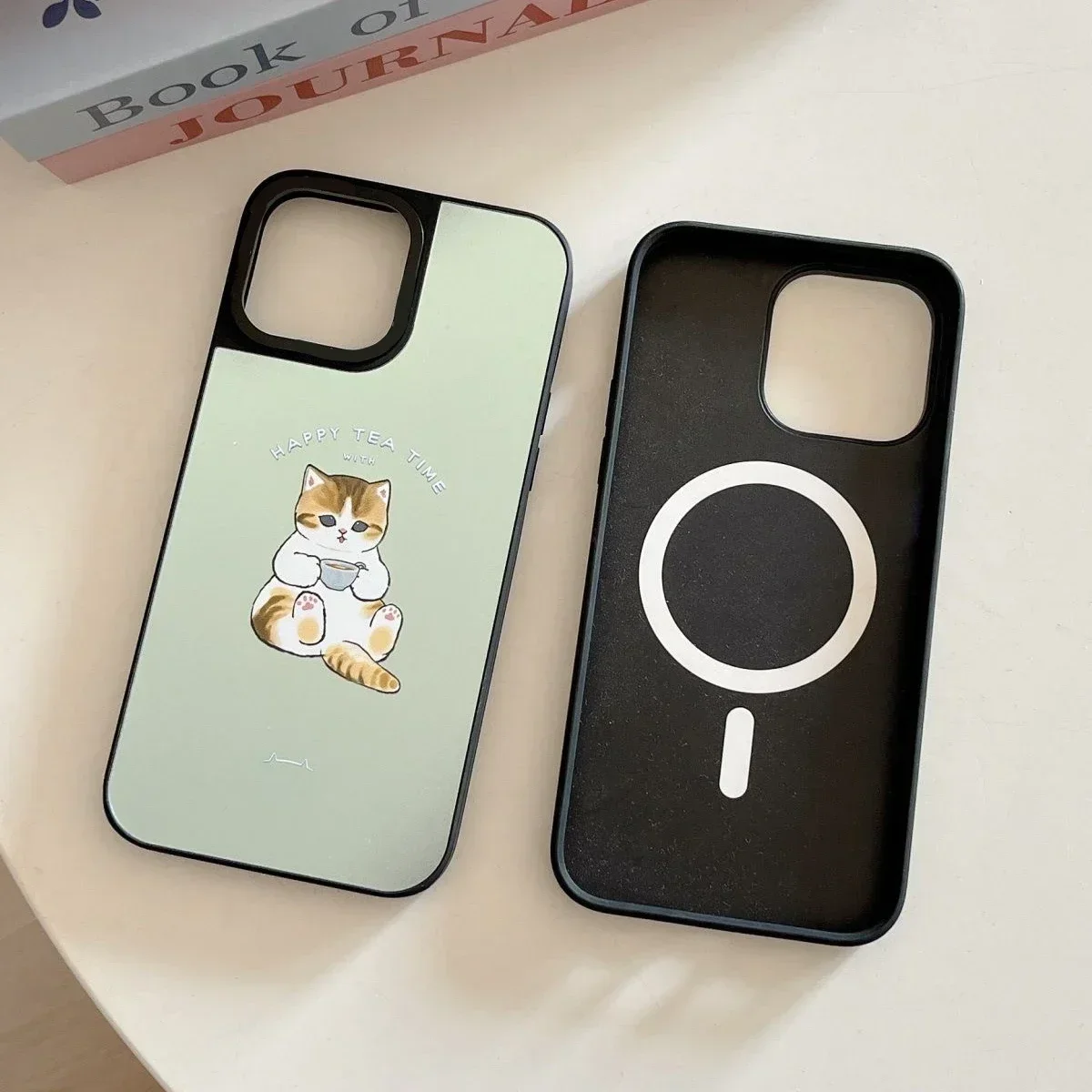 Cute Dessert Cat iPhone 11 12 13 14 15 Pro Max Mirror Surface MagSafe Case Cover Shell