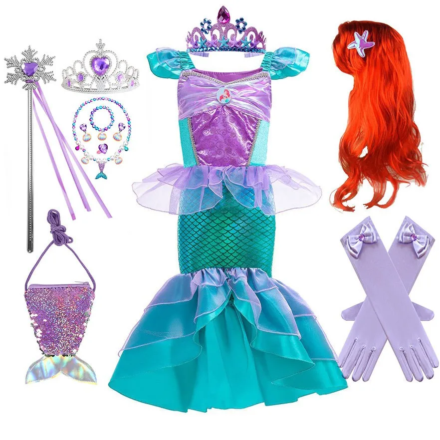 Little Mermaid Ariel Cosplay Princess Costume Kids Dress For Girls Children Carnival Halloween Party Clothes Summer Vestidos