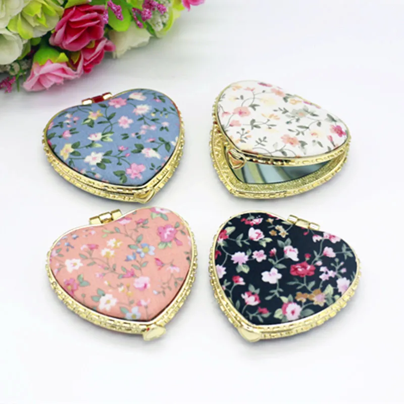 Vintage Foldable Makeup Mirror Mini Heart Round Makeup Vanity Mirror Portable Hand Mirrors Compact Mirror Pocket Cosmetic Mirror