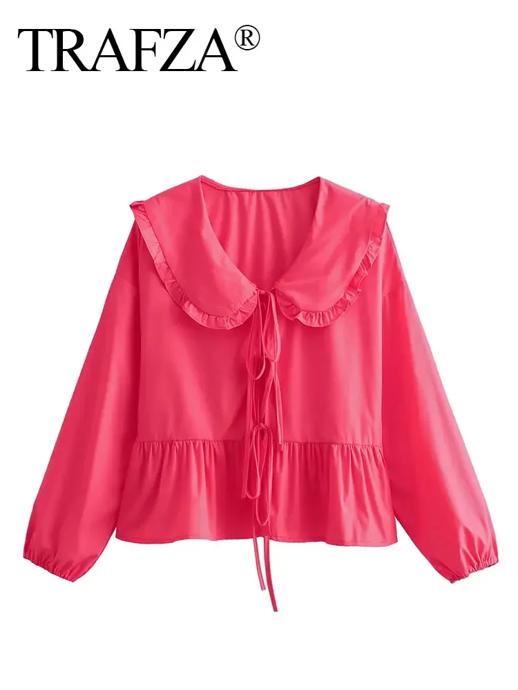 HH Women Sweet Solid Shirt Front Bow Lace Up Long Sleeve Blouses Elegant White Top For Woman Summer Casual Shirts