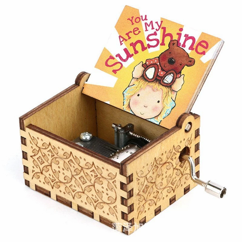 Wooden Music Box Hand Cranked Movement You are My Sunshine Gifts for Children Birthday Present Home Decoration