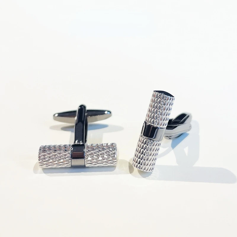 

Men's Shirt Cufflink Light Luxury Silver Cylindrical Metal Woven Cufflinks