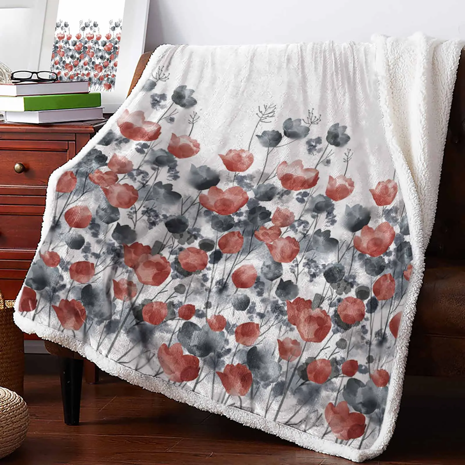 

Watercolor Flowers Plants Cashmere Blanket Winter Warm Soft Throw Blankets for Beds Sofa Wool Blanket Bedspread