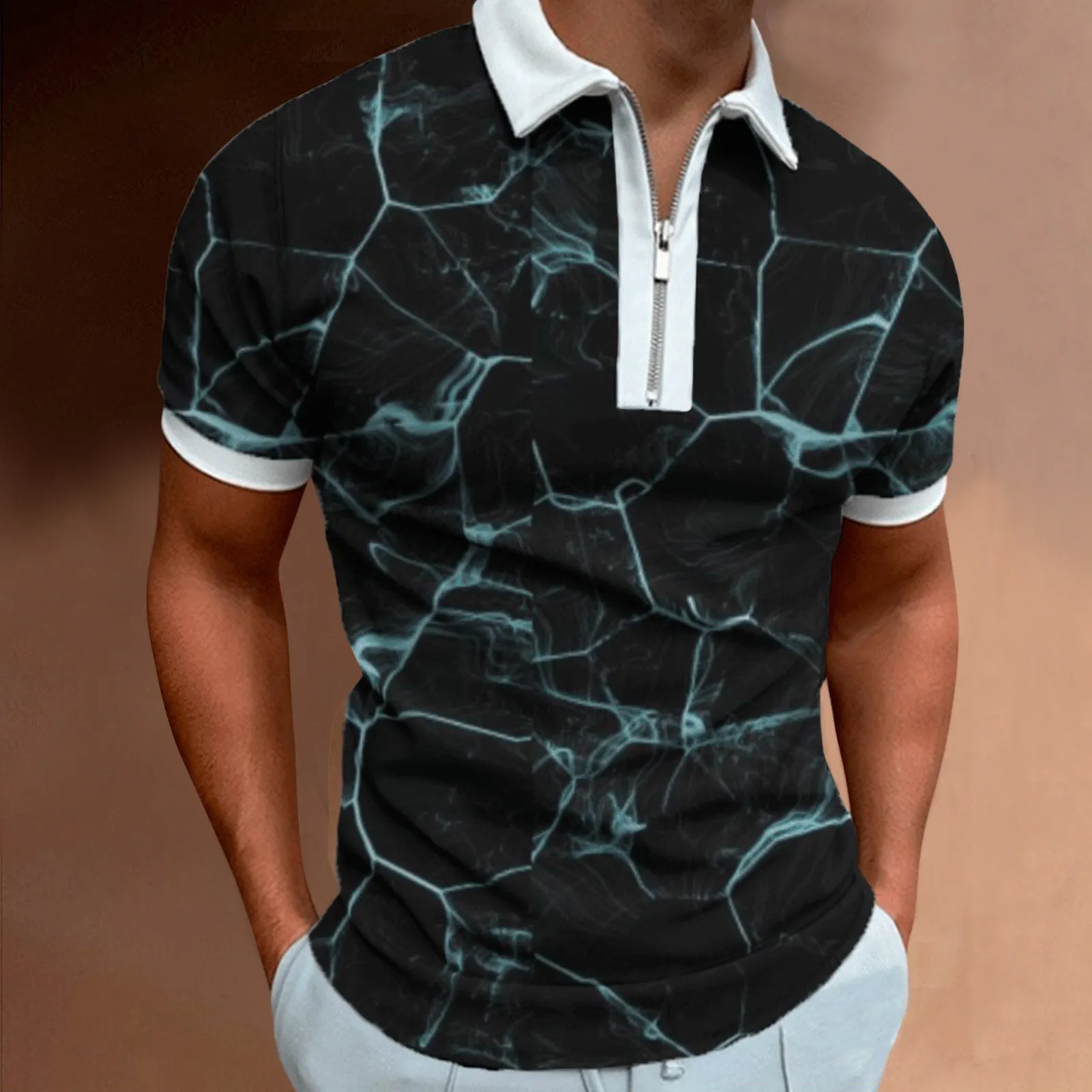 

Men's Casual Tops Shirt 3D Print Zipper Turn Down Collar Fashion Loose Blouse Short Sleeve Tops Shirt Tee Top Oversized