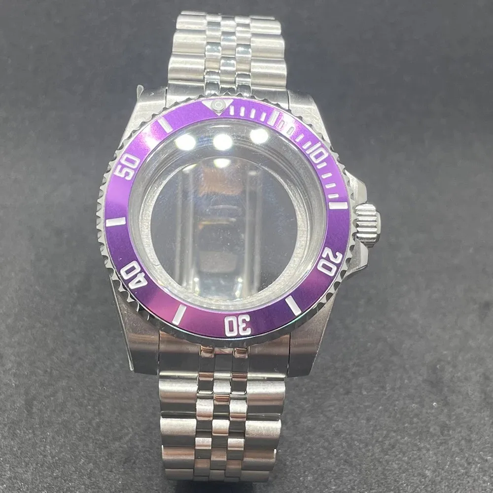 Elegant 40MM Stainless Steel Watch Case with Solid Bracelet and Glide Lock Clasp