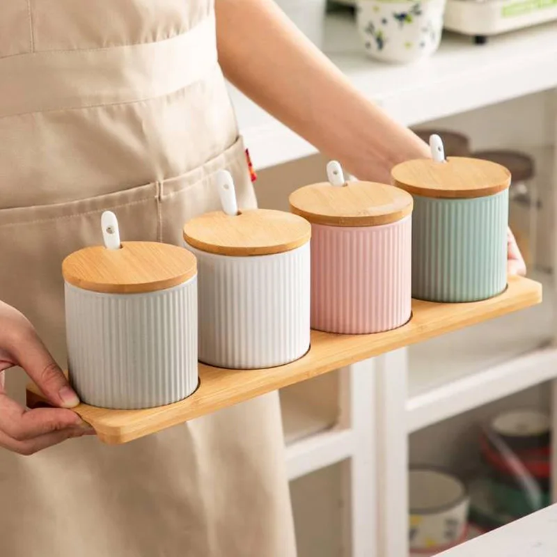 

Nordic Style Ceramic Seasoning Pot Creative Sugar Salt Storage Tank Kitchen Spice Jar Combination Set Food Container Storage Box