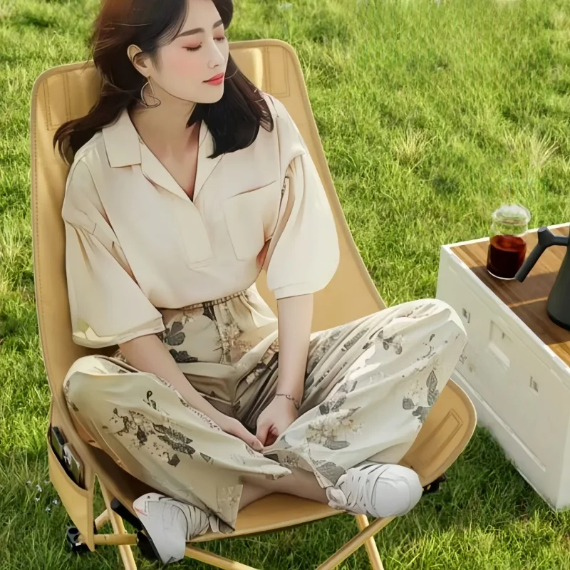 Ergonomic Adjustable Moon Chair High Back Steel Frame Oxford Fabric For Camping Hiking Travel Beach Yoga Outdoor Relaxation