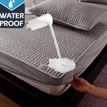 Housse de lit épaisse imperméable, couleur unie, protection de matelas, douce pour la peau, Queen King, drap-housse Double, tapis 90 140 180x200cm 1