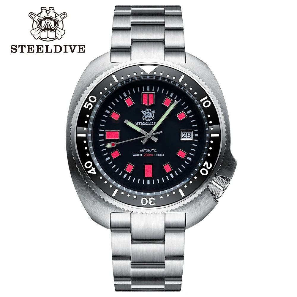 STEELDIVE SD1970R 한정 공급 케이스 남성용 세라믹 베젤, 200M 방수 NH35 자동 사파이어 거북이 다이빙 워치, 44mm