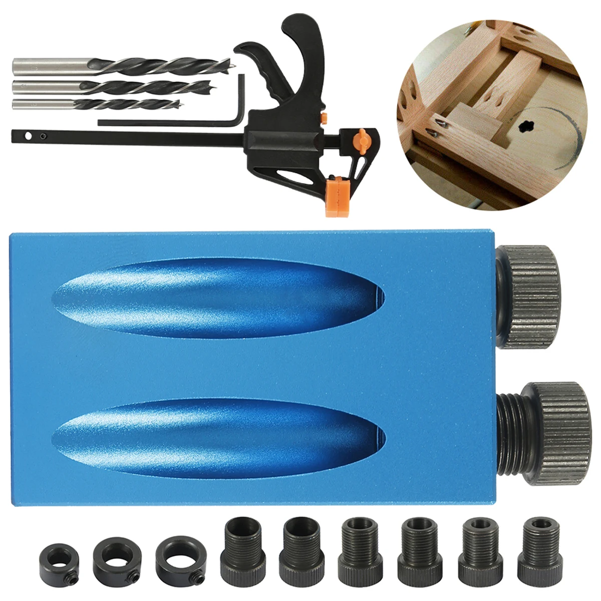 

15pcs 15 Degree Pocket Hole Screw Jig Dowel Drill Joinery Kit Woodworking Oblique Guides Set Positioner Locator Tool for