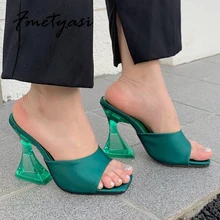 

2022 New Women's Sandals Square Toe Transparent Heel High Heels Fashion Simple One-Step Summer New Style