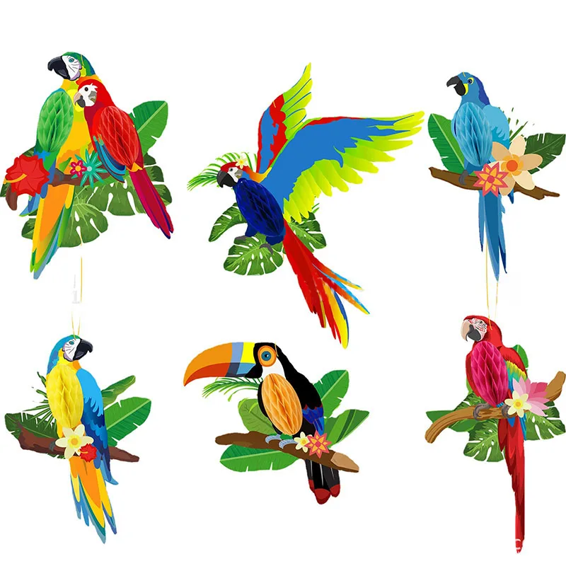 Coole Hawaii-Partydekoration: Papageien & Palmblätter Wabenhänger Für Tropische Luau-Partys