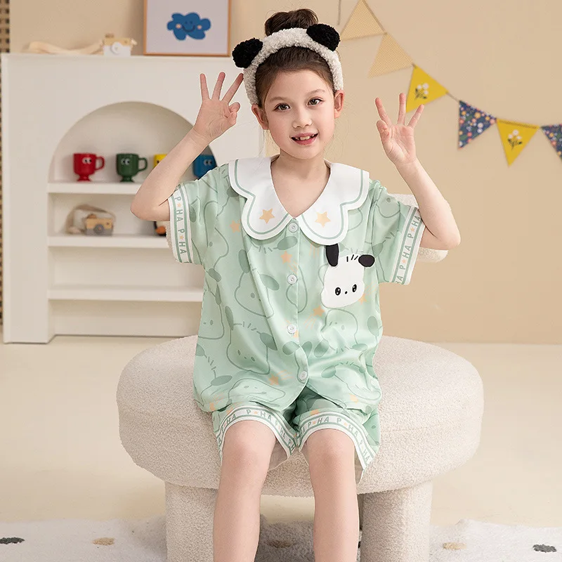 

Аниме Kawaii Sanrios My Melody Hellokittys Kuromi Cinnamoroll пижама костюм мультфильм ледяной шелк ткань короткий рукав шорты костюм