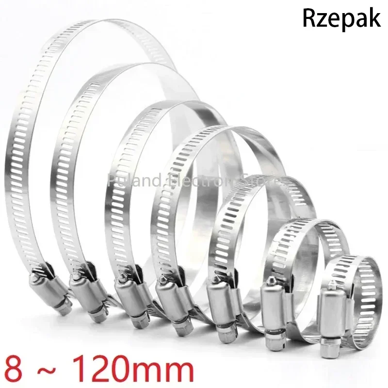 8mm ~ 120mm Stainless Steel Drive Hose Clamps Adjustable Tri Gear Worm Fuel Tube Water Pipe Fixed Clip Spring Cramps