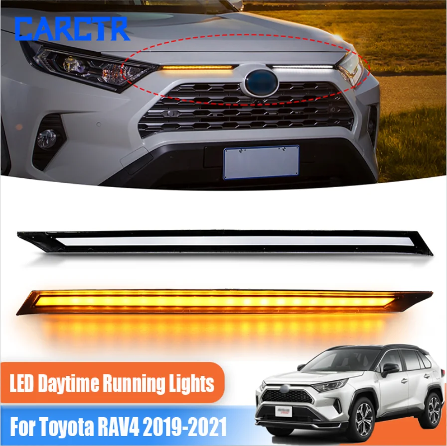 CARCTR LED Daytime Running Lights For Toyota RAV4 Car Engine Hood Vent