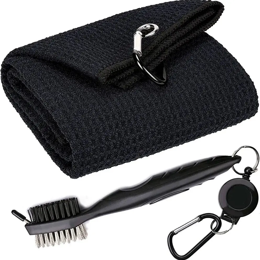 

Golf Towels, Microfiber Waffle Pattern fold Golf Towel - Brush Tool Kit with Club Groove Cleaner, with Clip Men Women Golf Gifts