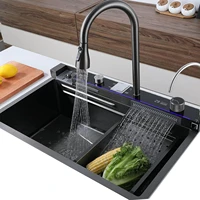 29.5 Inch Digital Display Embossed Nano Black Raindance Waterfall Sink with Pressurized Cup Washer and Waterfalls Smart Digital 1