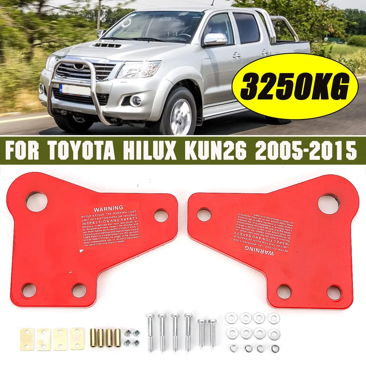 

Pair 4WD Heavy Duty 3250KG Recovery Tow Point Kit For Toyota/Hilux KUN26 N70 2005-2015
