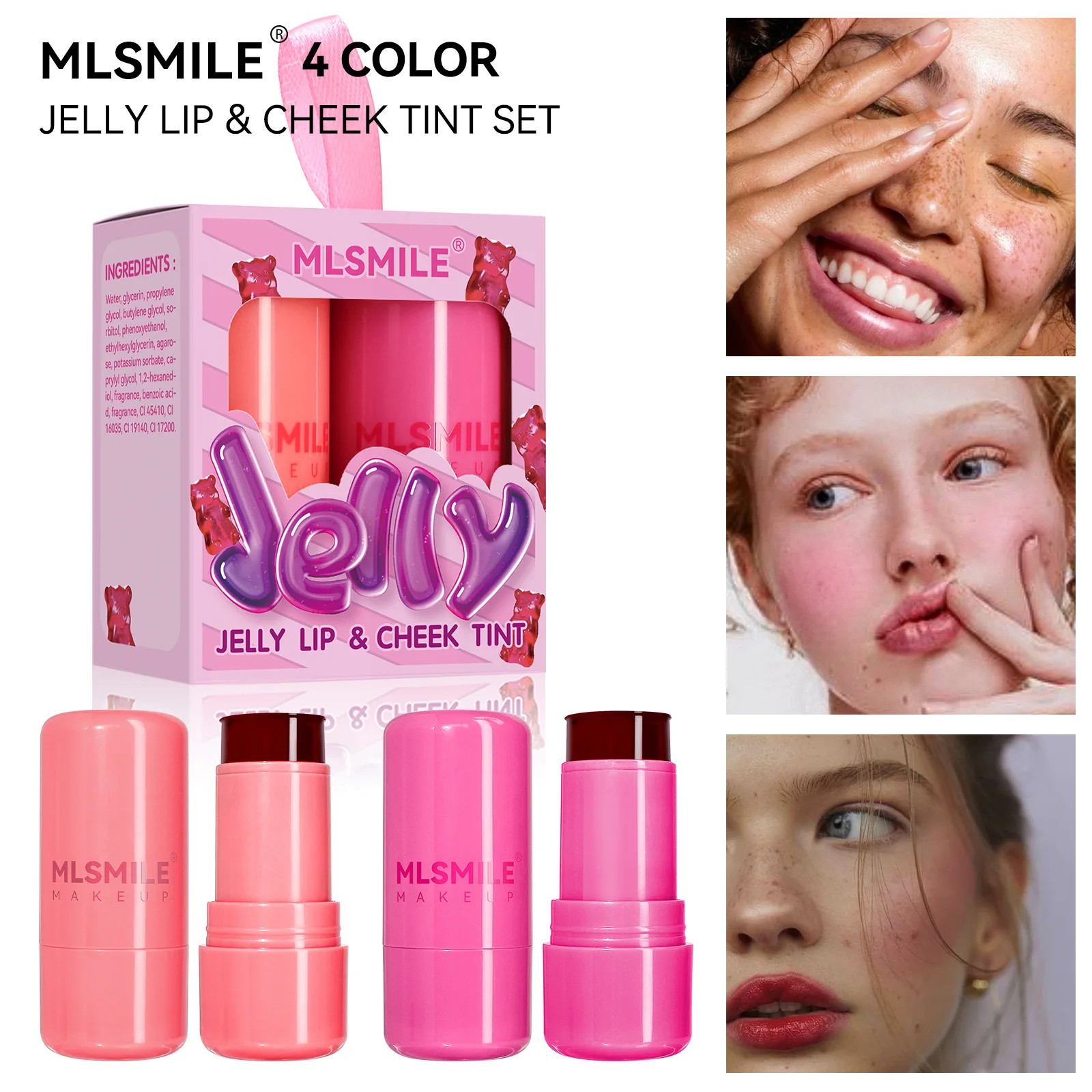 2 PCS Jelly Powder Blusher 2in1 Blush and Lip Rouge Stick Jelly Tint Hydrating Long-Lasting Coloring Vibrant powder blusher blush stick blush powder facial blusher