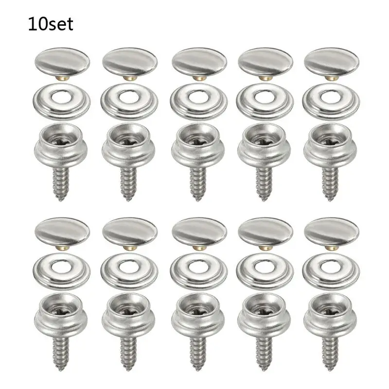 

10 Sets Stainless Steel Replacement Tapping Snap Fastener Kit Tent Marine Yacht Boat Canvas Cover Tools Sockets Buttons L9BC