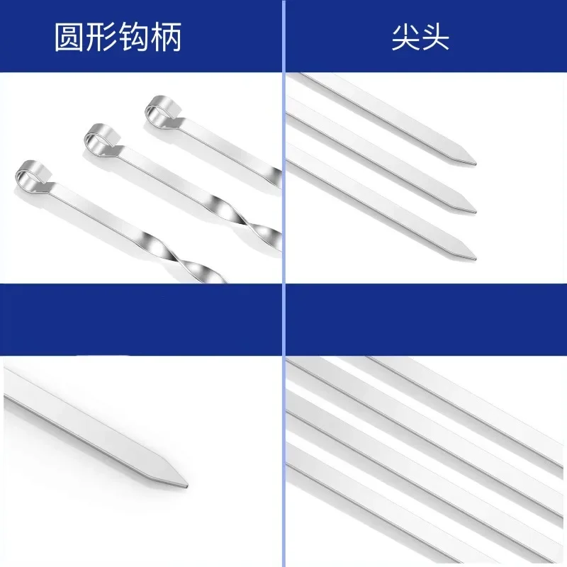 6pcs Stainless Steel Barbecue Skewer 6Pcs Wide BBQ Sticks Flat BBQ Fork Outdoor Camping Picnic Utensil Kitchen Accessories